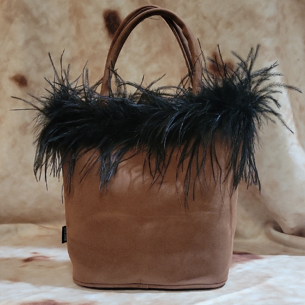 Faux Ostrich Plume Tote Bag